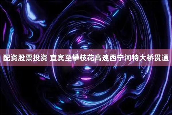 配资股票投资 宜宾至攀枝花高速西宁河特大桥贯通
